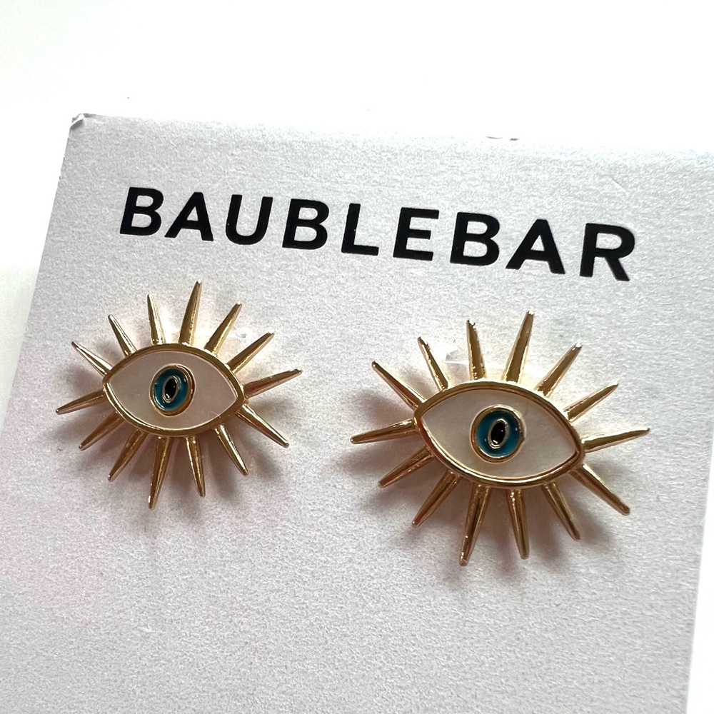 Nordstrom BaubleBar Gold Evil  Eye Earrings post blue nwt